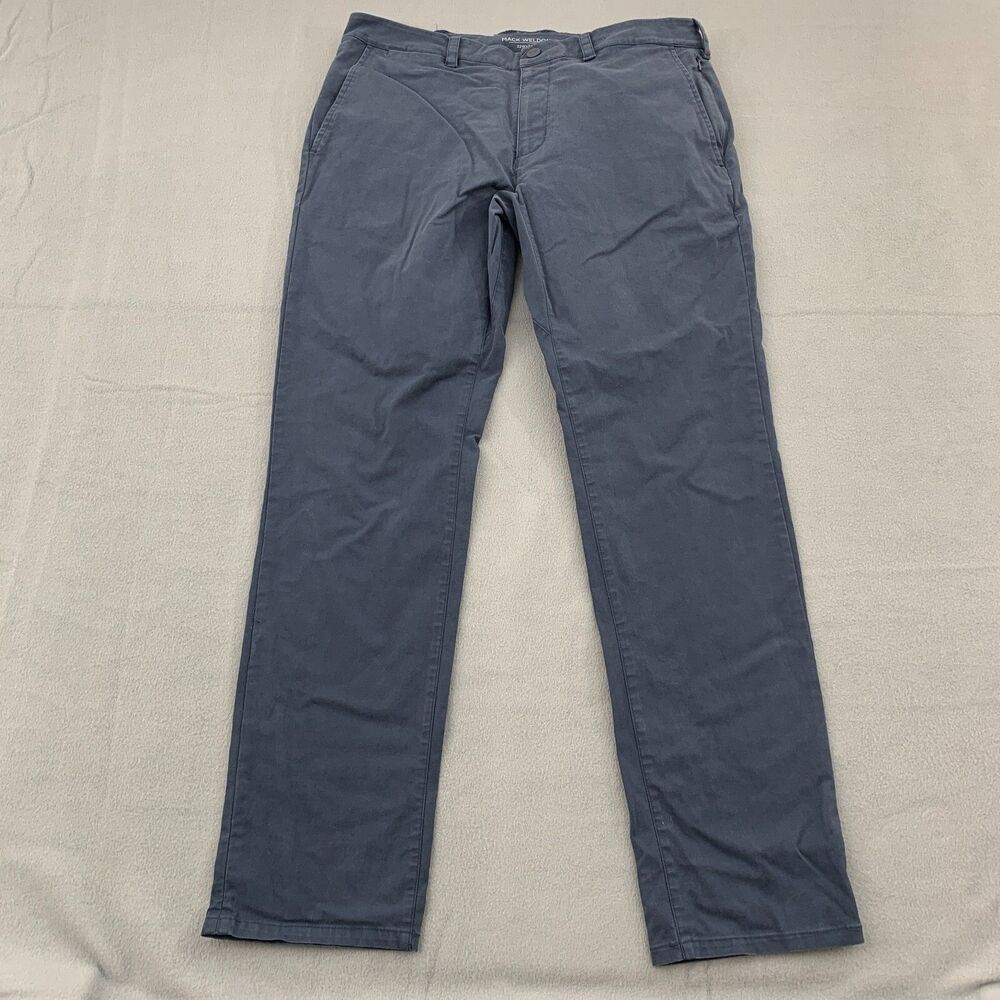 Mack Weldon Pants Mens 32X30(actual) Flat Front Chino Blue Stretch Straight Fit